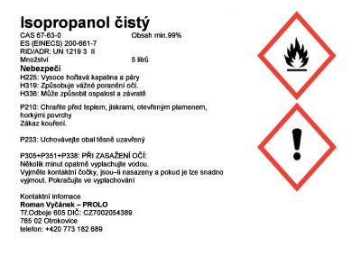 Isopropylalkohol 99,9 %,čistý, balení 5 litrů